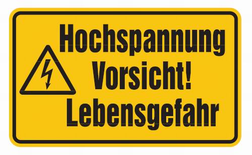 Aluminium Schild Hochspannung Vorsicht! Lebensgefahr 120x200 mm geprägt