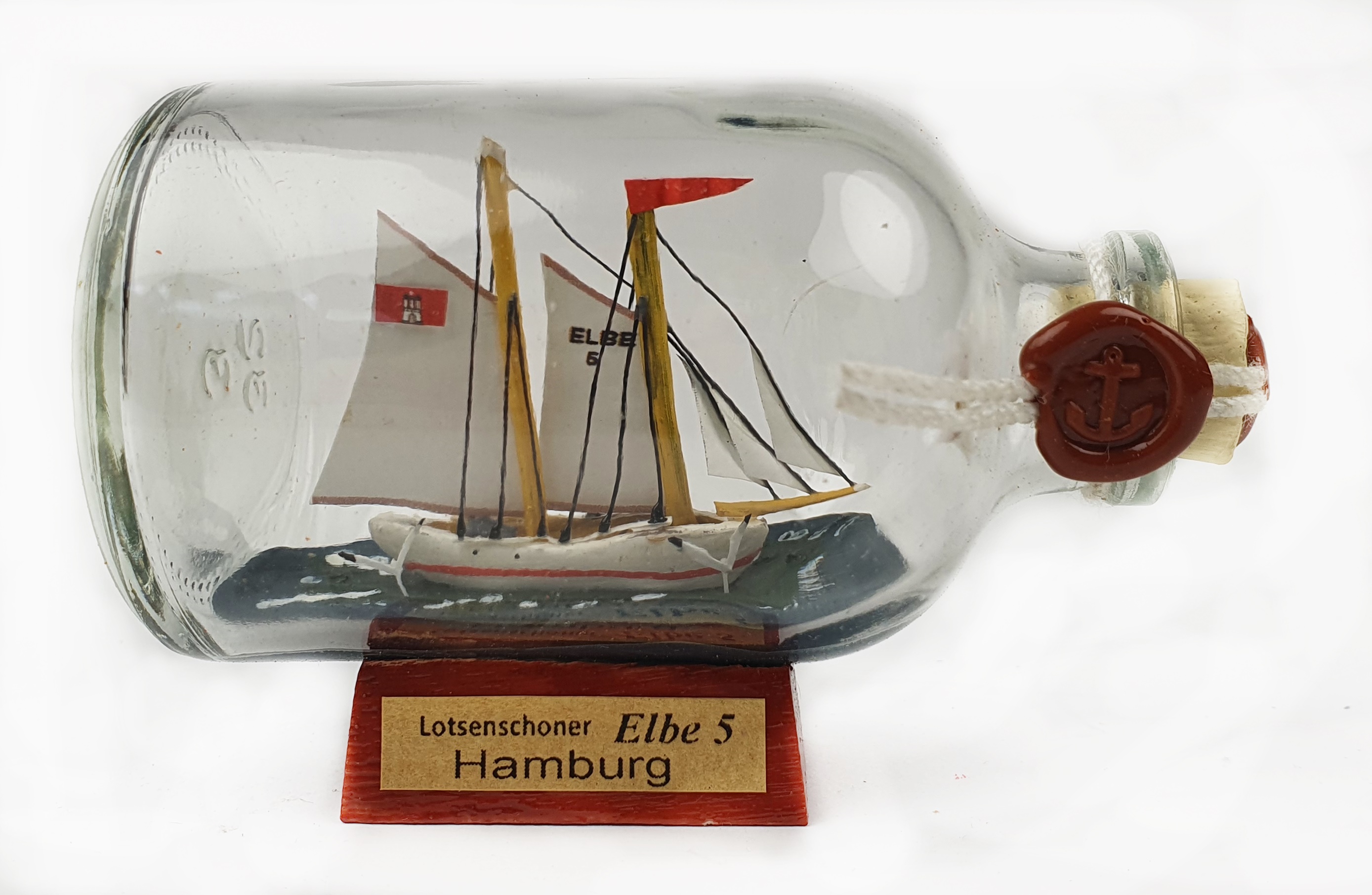 Elbe 5 Lotsenschoner Mini Buddelschiff 50 ml ca. 7,2 x 4,5 cm Flaschenschiff