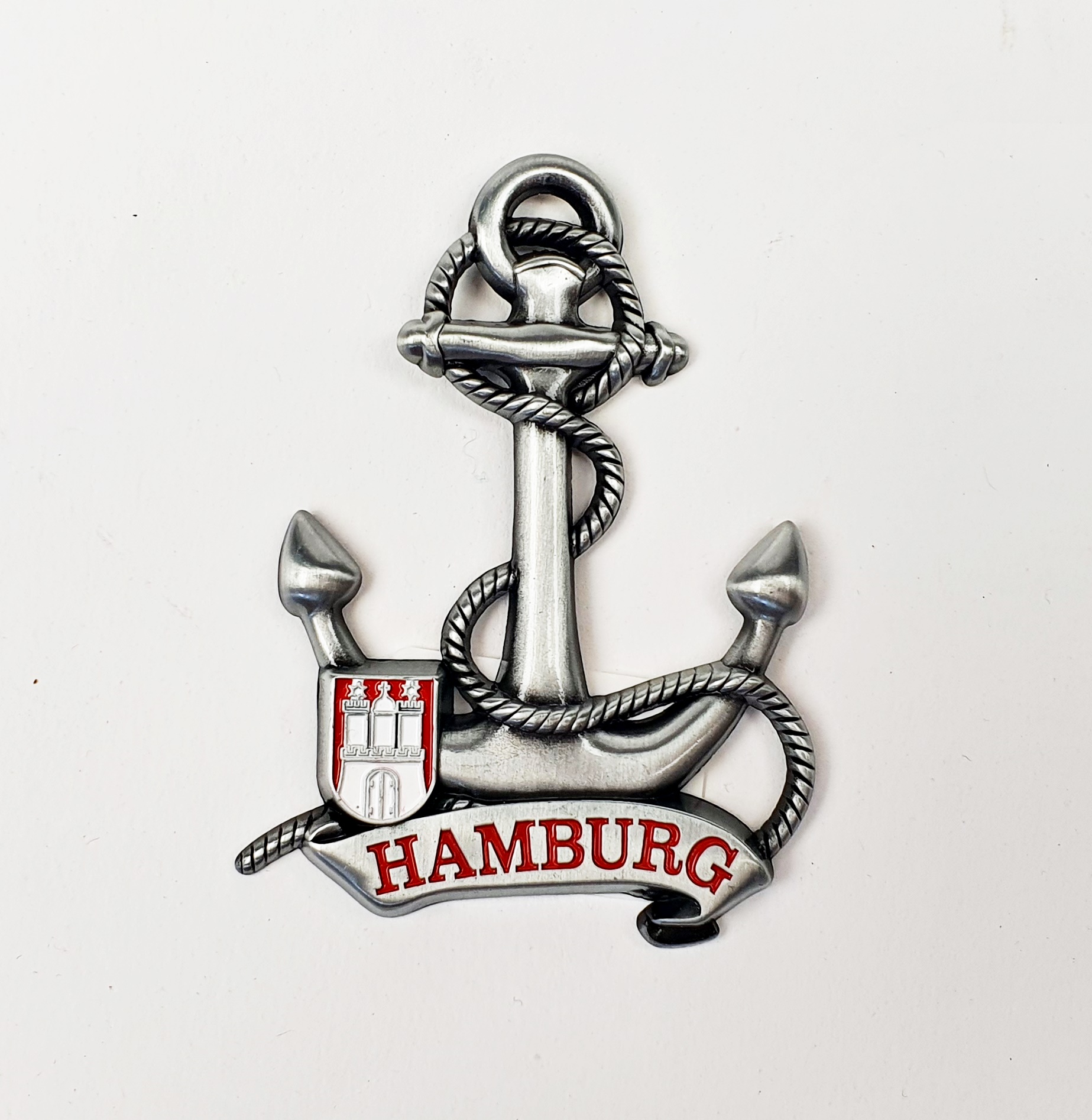 Magnet Anker Tau ROT Silber Titan Hamburg Banderole Wappen Souvenir Mitbringsel Geschenk Deko