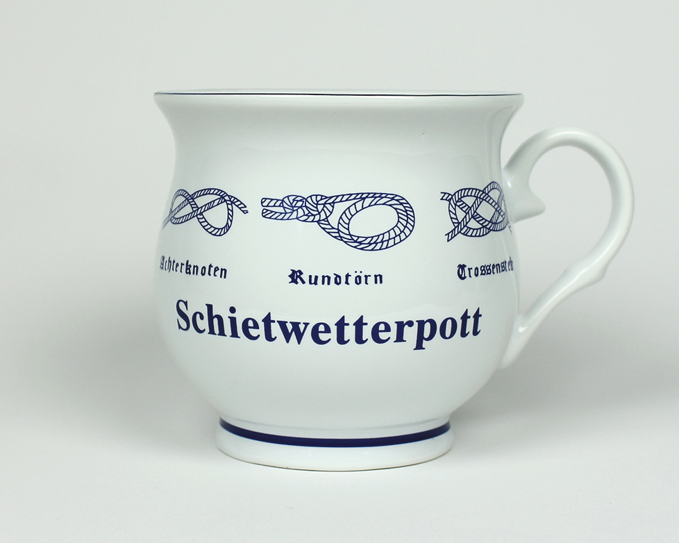 Knotenbecher Schietwetterpott Kaffeepott mit Seemannsknoten bauchig Kaffeebecher Kaffeetasse Kaffee