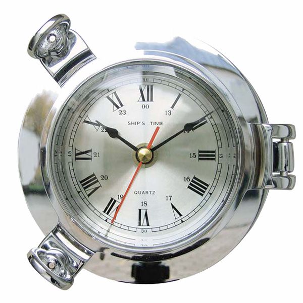 Schiffsuhr Quarz Bullaugen-Uhr verchromt 14cm