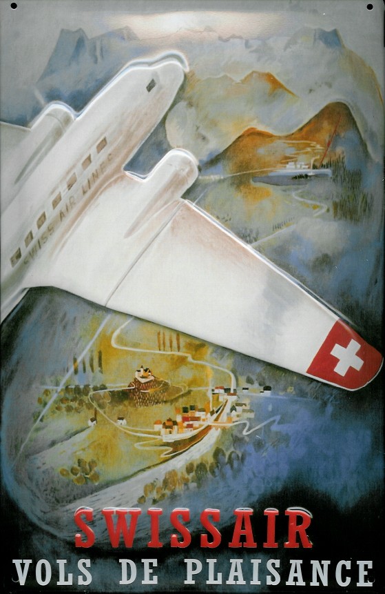 Blechschild Nostalgieschild Swissair Flugzeug Berge