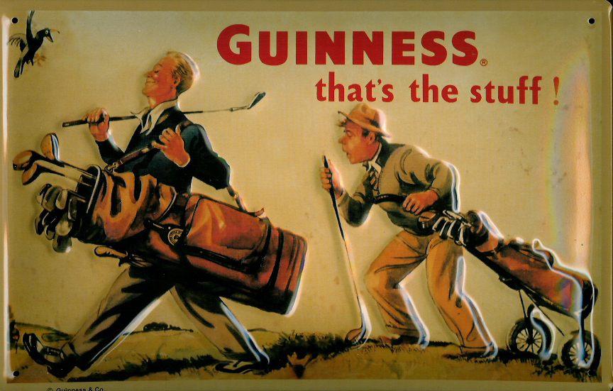 Blechschild Guinness Bier Golf Caddy Golfer Golfplatz Schild retro Reklameschild