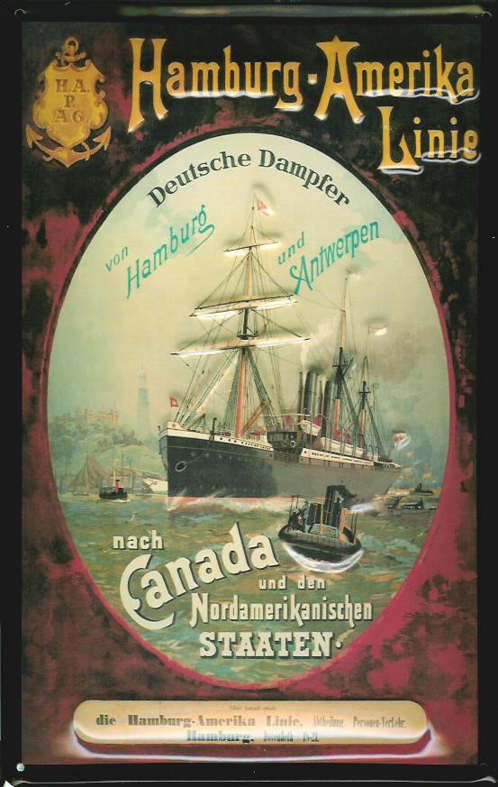 Blechschild Hamburg America Line Dampfsegler Canada Schiff Schild Nostalgieschild