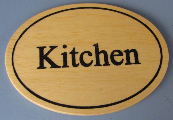 Ovales Holz - Türschild Kitchen 7x10 cm helles Holzschild