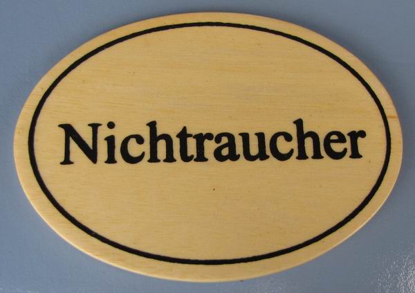 Ovales Holz - Türschild Nichtraucher 7x10 cm helles Holzschild