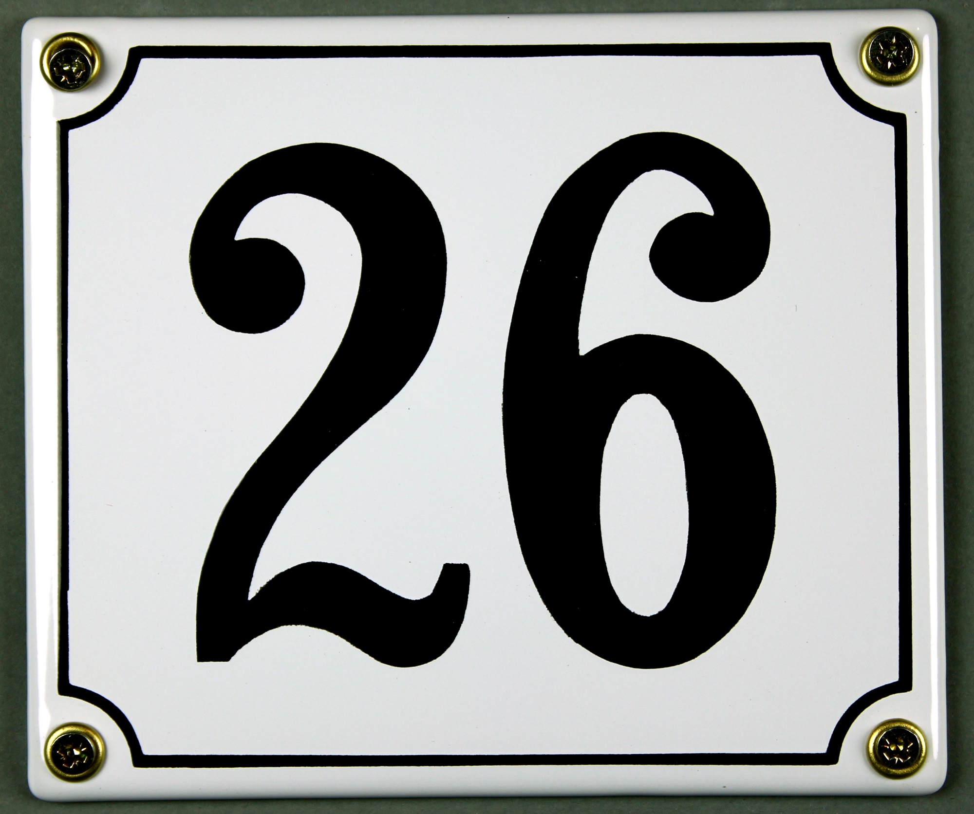 Hausnummernschild 26 weiß 12x14 cm sofort lieferbar Schild Emaille Hausnummer Haus Nummer Zahl Ziffe