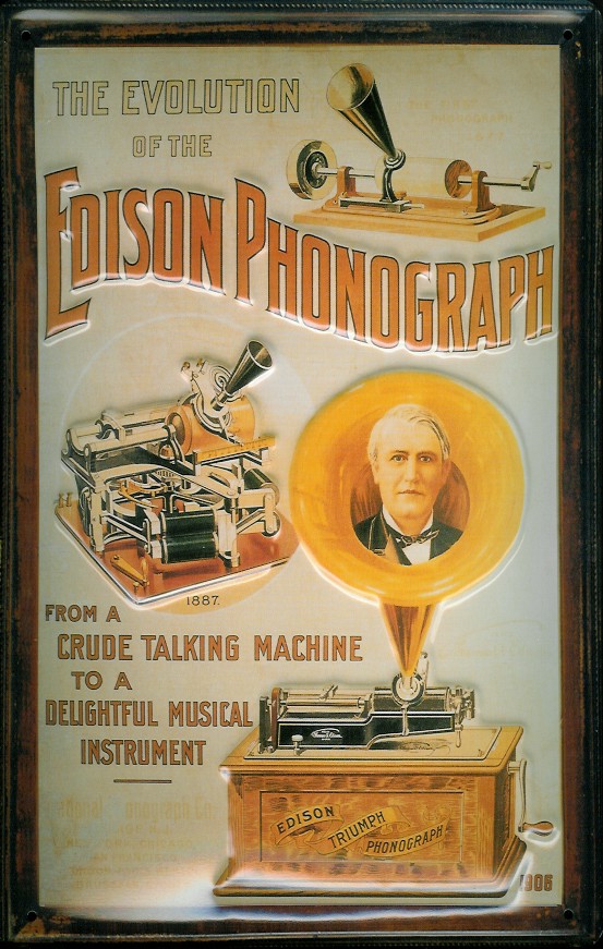 A870-Edison-Phonograph Blechschild Nostalgieschild The Edison Phonograph Evolution 3