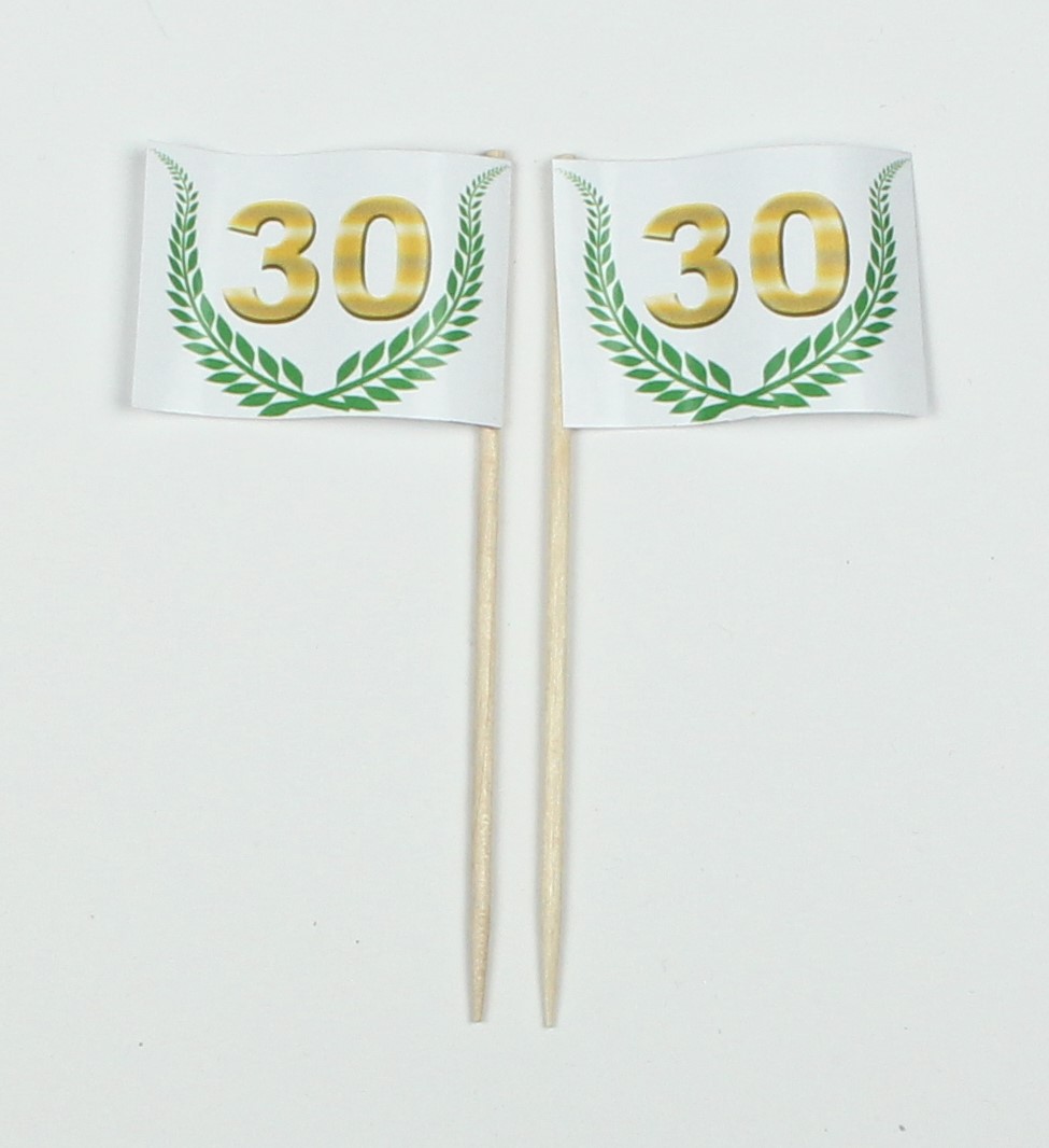 Party-Picker Flagge Jubiläumskranz "30" Jubiläum Papierfähnchen in Spitzenqualität 25 oder 50 Stück