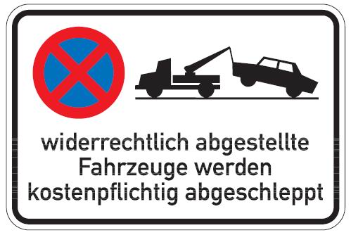 Aluminium Parkplatzschild widerrechtlich abgestellte Fahrzeuge 400x600  mm glatte Oberfläche