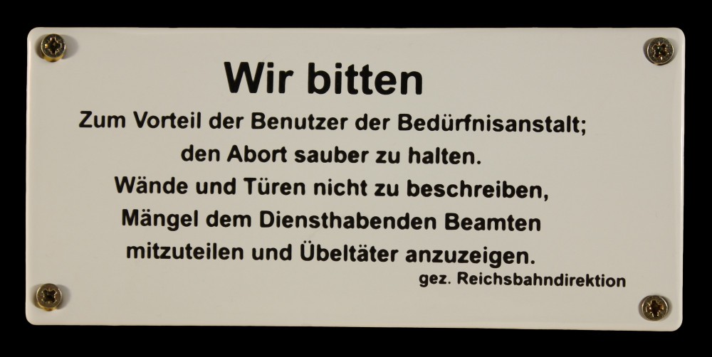 Eisenbahn Schild Wir bitten zum Vorteil der Benutzer der Bedürfnisanstalt