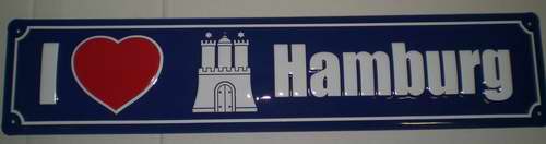 Strassenschild I Love Hamburg aus Stahlblech 46x10 cm Schild Souvenir Andenken