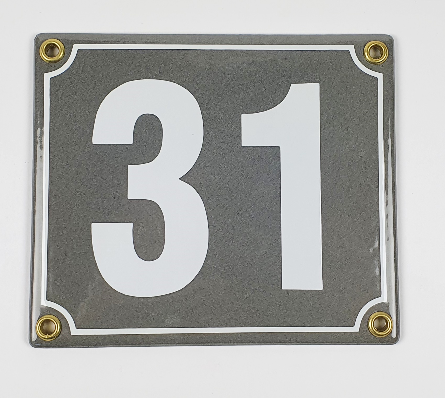 Hausnummernschild 31 anthrazit Blockschrift 14x12 cm Emailleschild