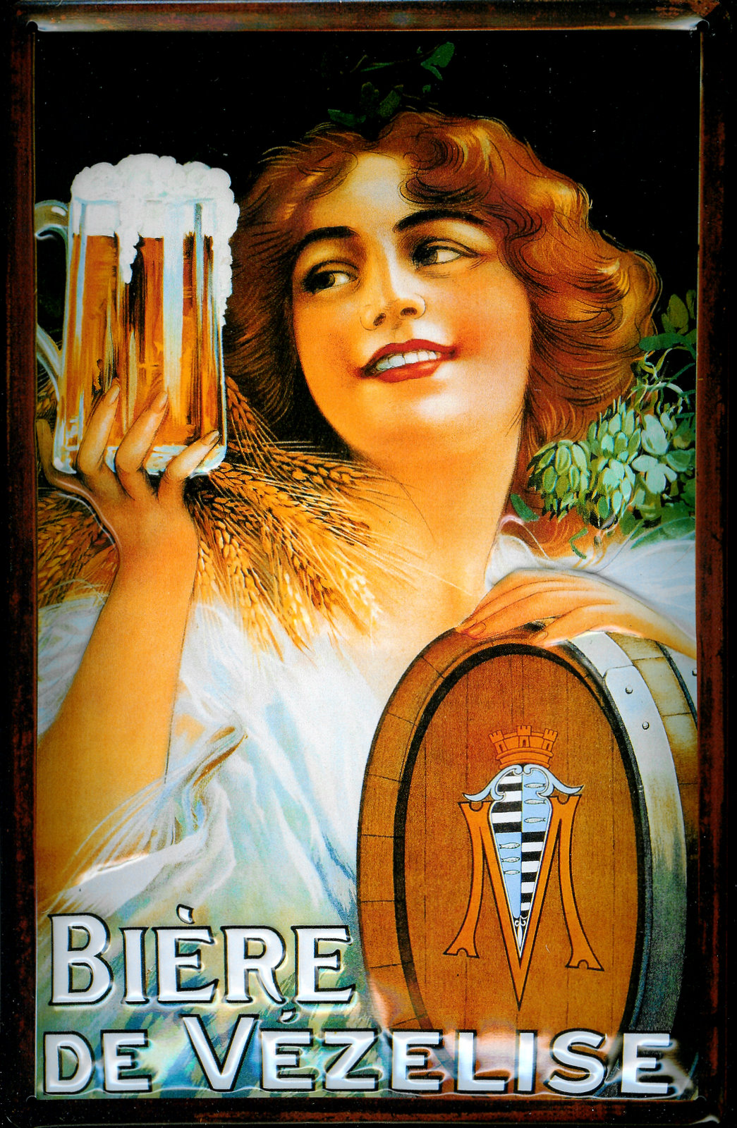 D309-Biere-De-Venze Blechschild Biere de Vezelise Biergarten Kellnerin Schild Bier Werbeschild Nostalgieschild