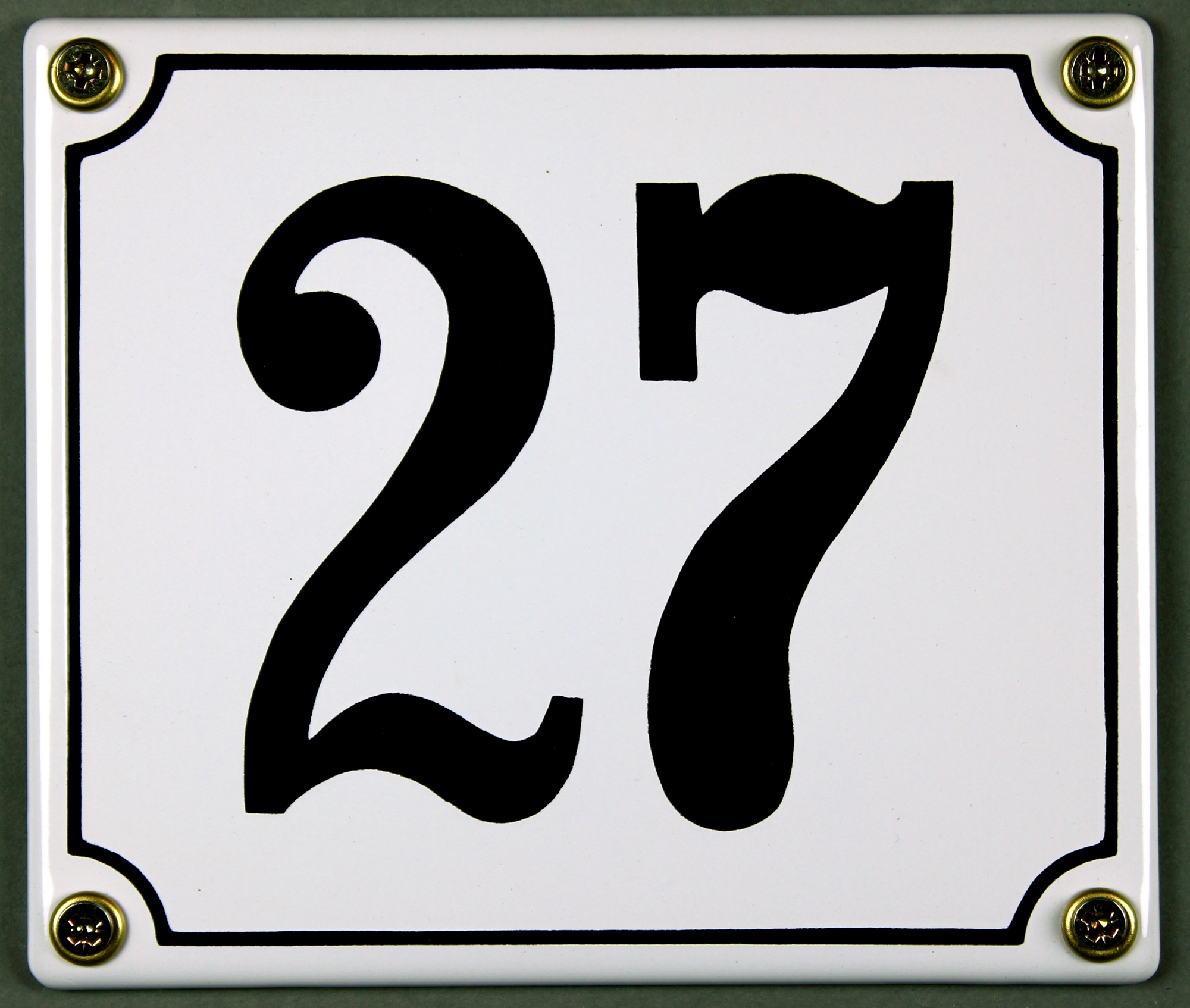 Hausnummernschild 27 weiß 12x14 cm sofort lieferbar Schild Emaille Hausnummer Haus Nummer Zahl Ziffe