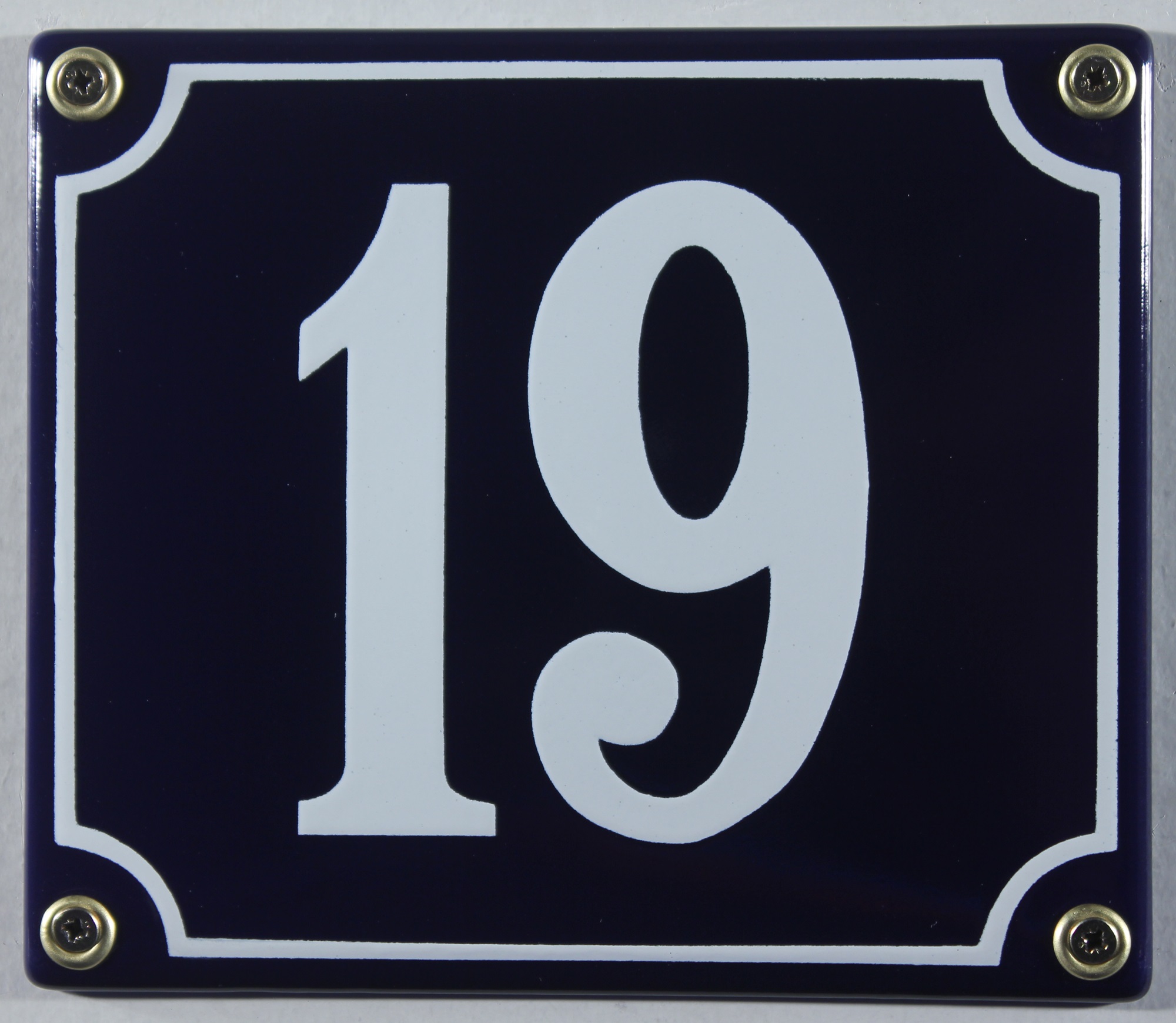 Hausnummernschild Emaille 19 blau - weiß 12x14 cm sofort lieferbar Schild Emaile Hausnummer Haus Num