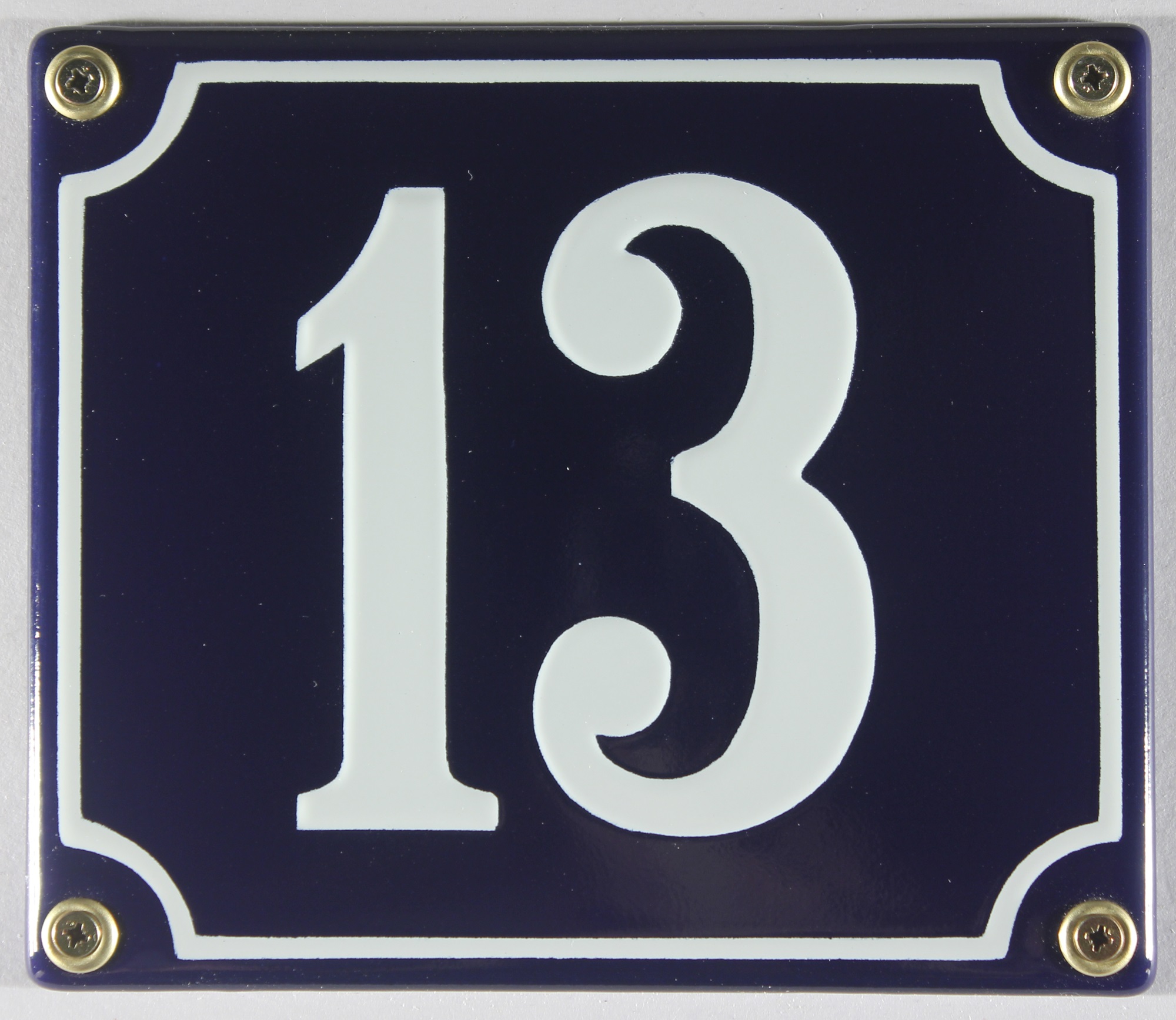 Hausnummernschild Emaille 13 blau - weiß 12x14 cm sofort lieferbar Schild Emaile Hausnummer Haus Num