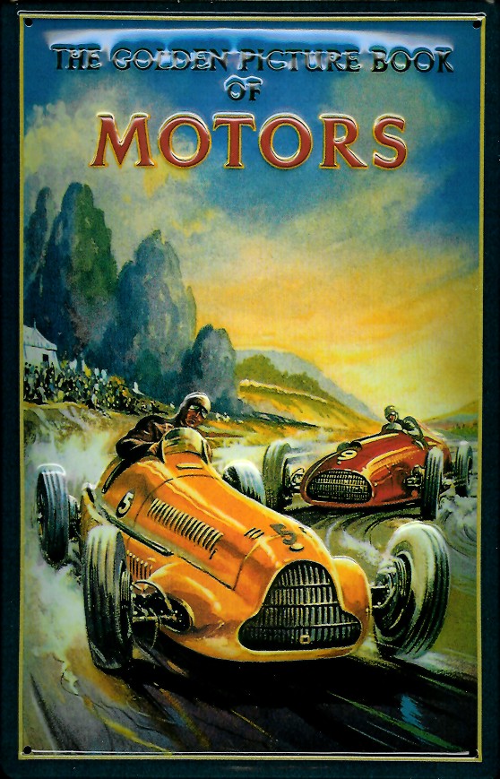 Blechschild Golden Book of Motors Rennwagen retro Schild Nostalgieschild Autorennen