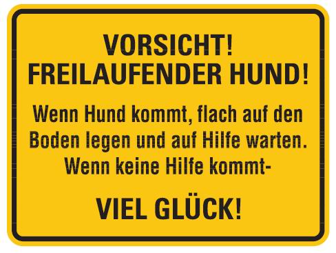 Aluminium Schild freilaufender Hund viel Glück 120x200 mm geprägt