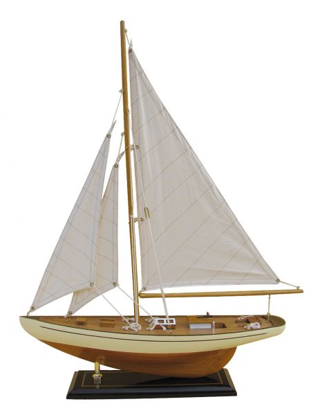 Schiffsmodell Segelyacht (weiß/natur) aus Holz 40x54 cm Modellschiff Schiffsmodelle