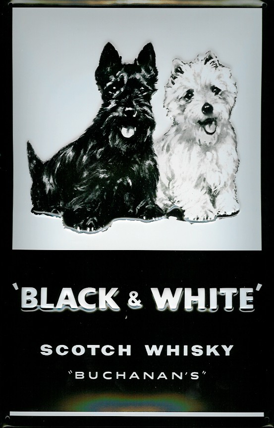 Blechschild Black & White Scotch Whisky Hunde retro Schild Nostalgieschild