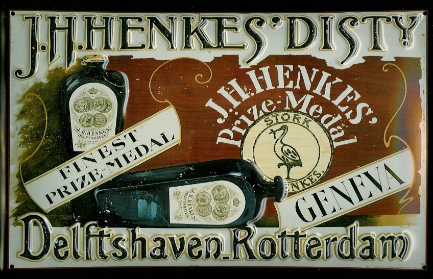 Blechschild Henkes Dist. Rotterdam Delftshaven Genever Geneva Holland Schild retro Werbeschild