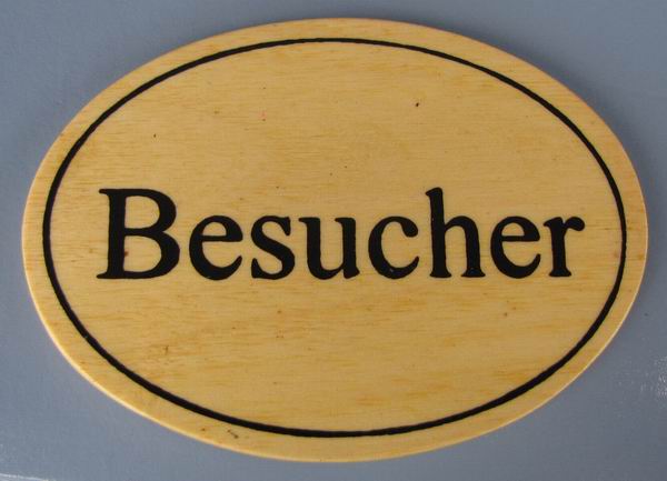 Ovales Holz - Türschild Besucher 7x10 cm helles Holzschild