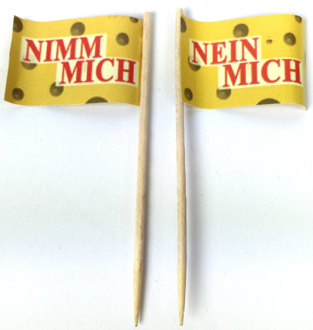 2er Set Party-Picker Flagge Nimm Mich - Nein Mich Papierfähnchen in Spitzenqualität 2x 50 Stück Beut