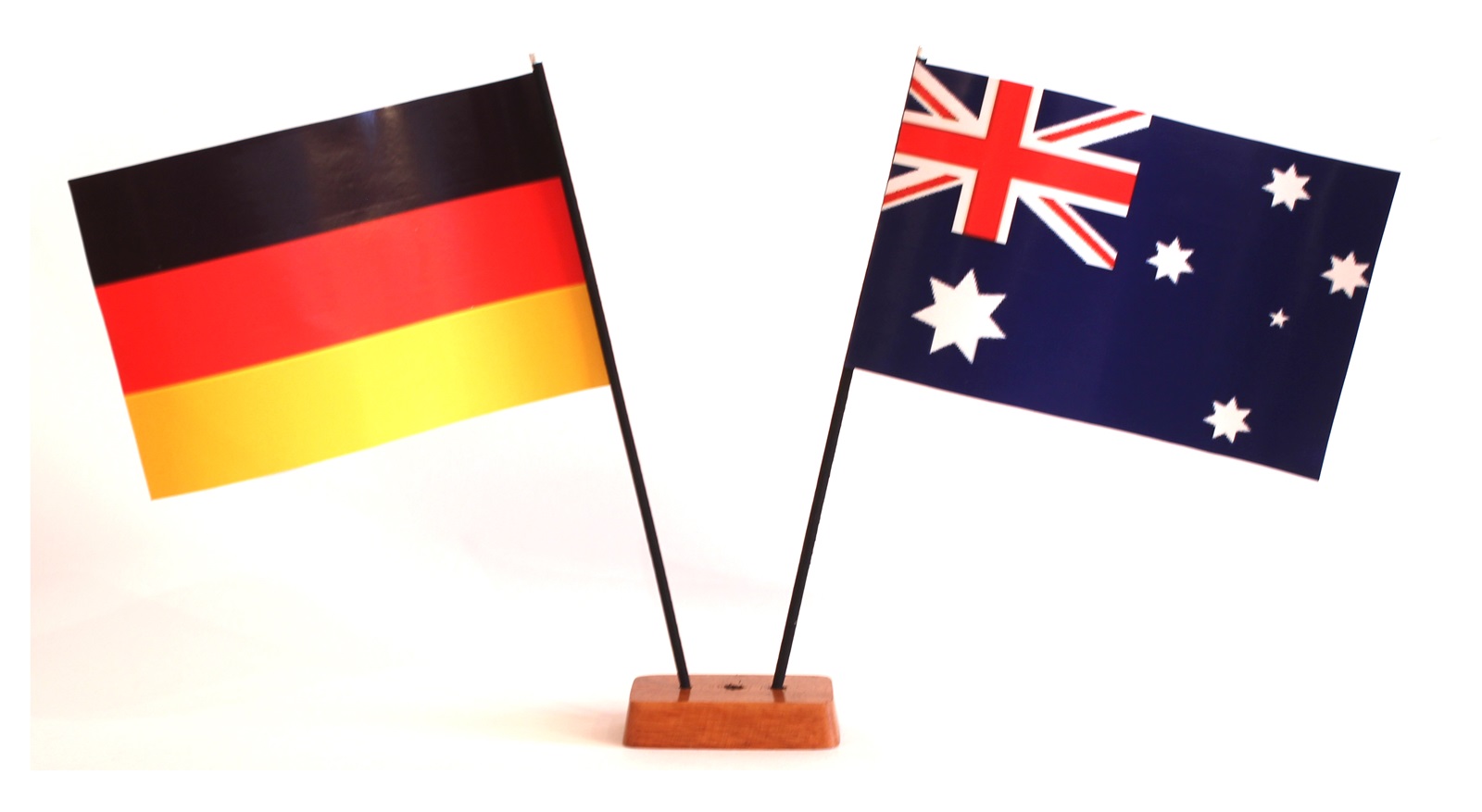 Mini Tischflagge Australien 9x14 cm Höhe 20 cm mit Gratis-Bonusflagge und Holzsockel Tischfähnchen