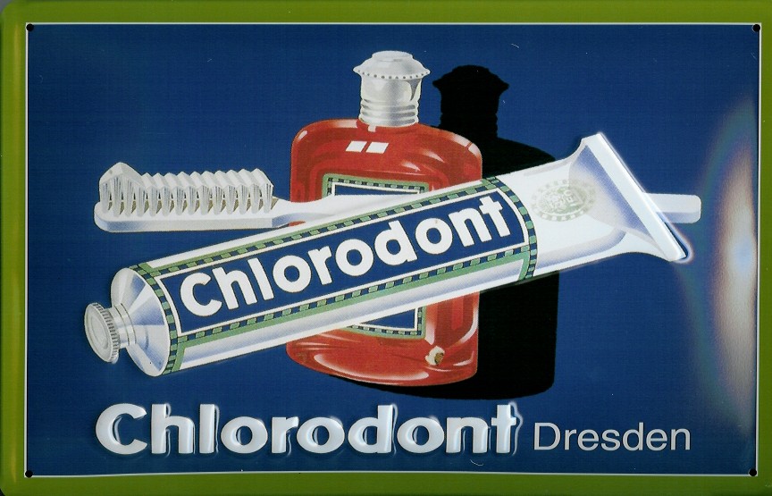 Blechschild Chlorodont Dresden Zahnpasta DDR VEB Leowerke Schild retro Werbeschild Ostalgie Ostprodu