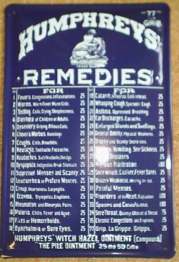 Blechschild Humphrey`s Remedies Spruch Gedicht Schild Metallschild Nostalgieschild