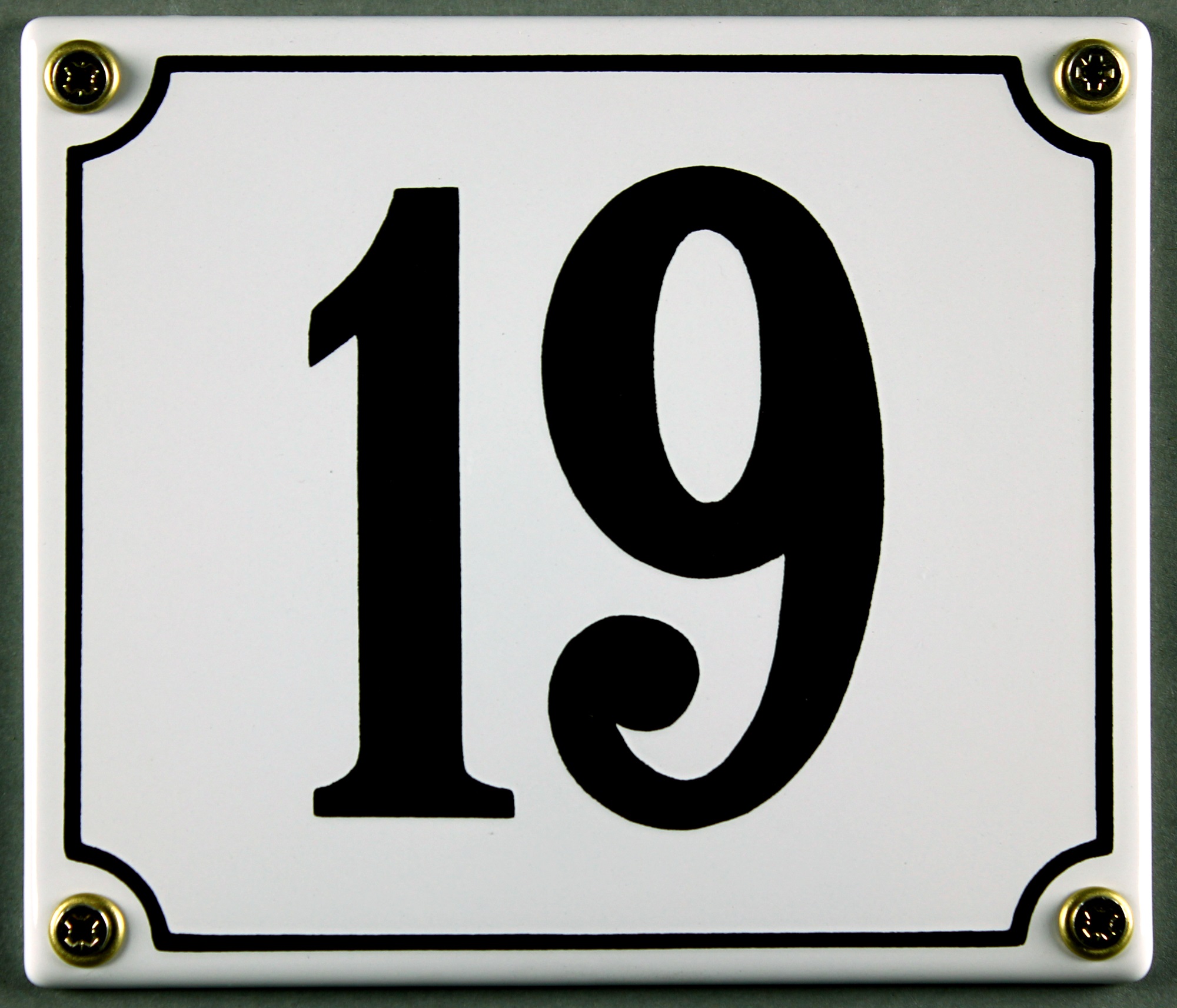 Hausnummernschild 19 weiß 12x14 cm sofort lieferbar Schild Emaille Hausnummer Haus Nummer Zahl Ziffe