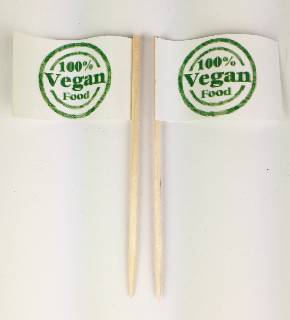 Vegan100 Party-Picker Flagge 100% Vegan Food Papierfähnchen in Spitzenqualität 50 Stück Beutel
