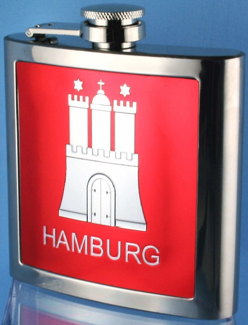 Flachmann Hamburg mit Hamburger Wappen rot Edelstahl