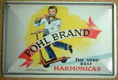 Blechschild Nostalgieschild :  Harmonicas - Pohl Brand Mundharmonika