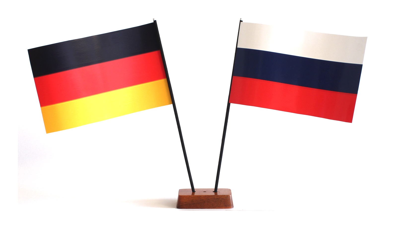 Mini Tischflagge Russland 9x14 cm Höhe 20 cm mit Gratis-Bonusflagge und Holzsockel Tischfähnchen