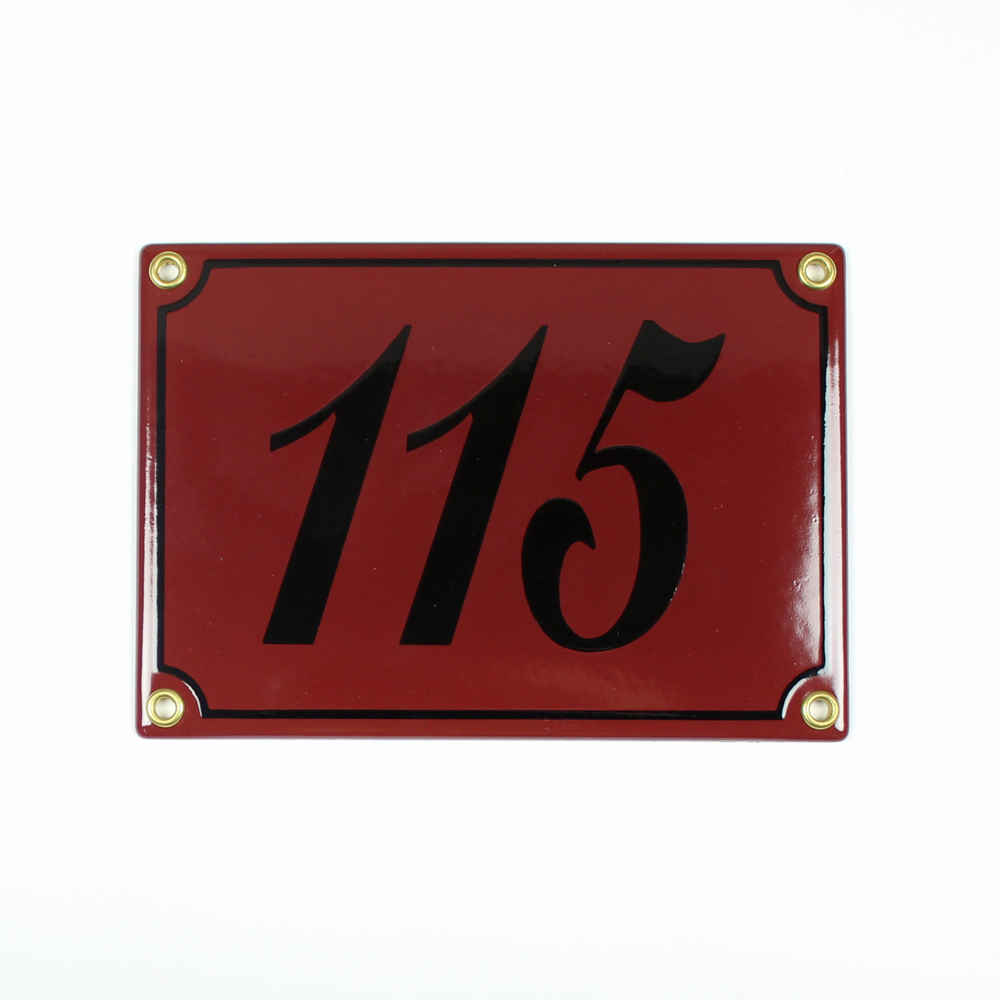 Hausnummernschild 115 dunkelrot Schreibschrift 17x12 cm Emailleschild