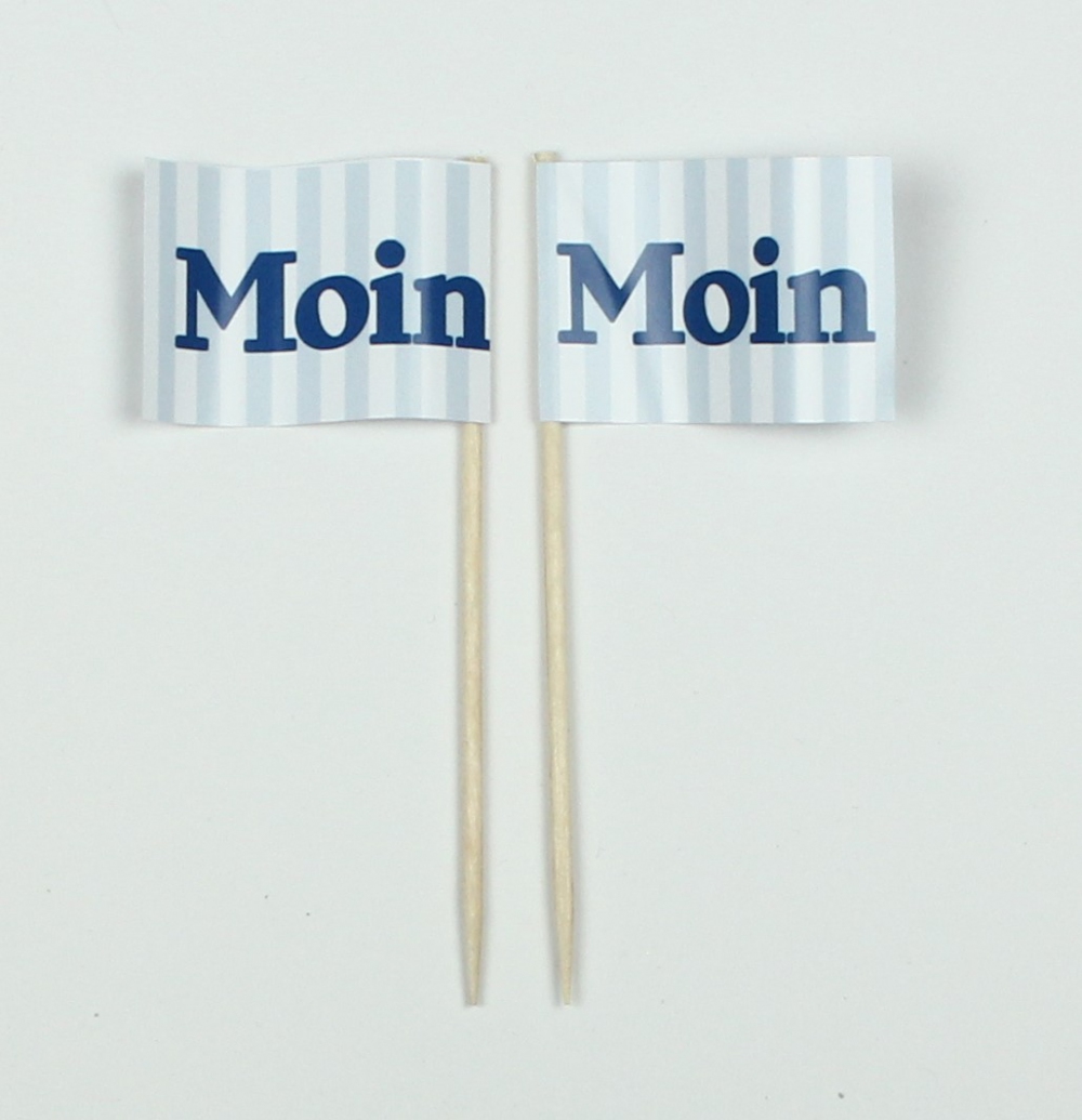 Party-Picker Flagge "Moin" blau/weiß Papierfähnchen in Spitzenqualität 50 Stück Beutel