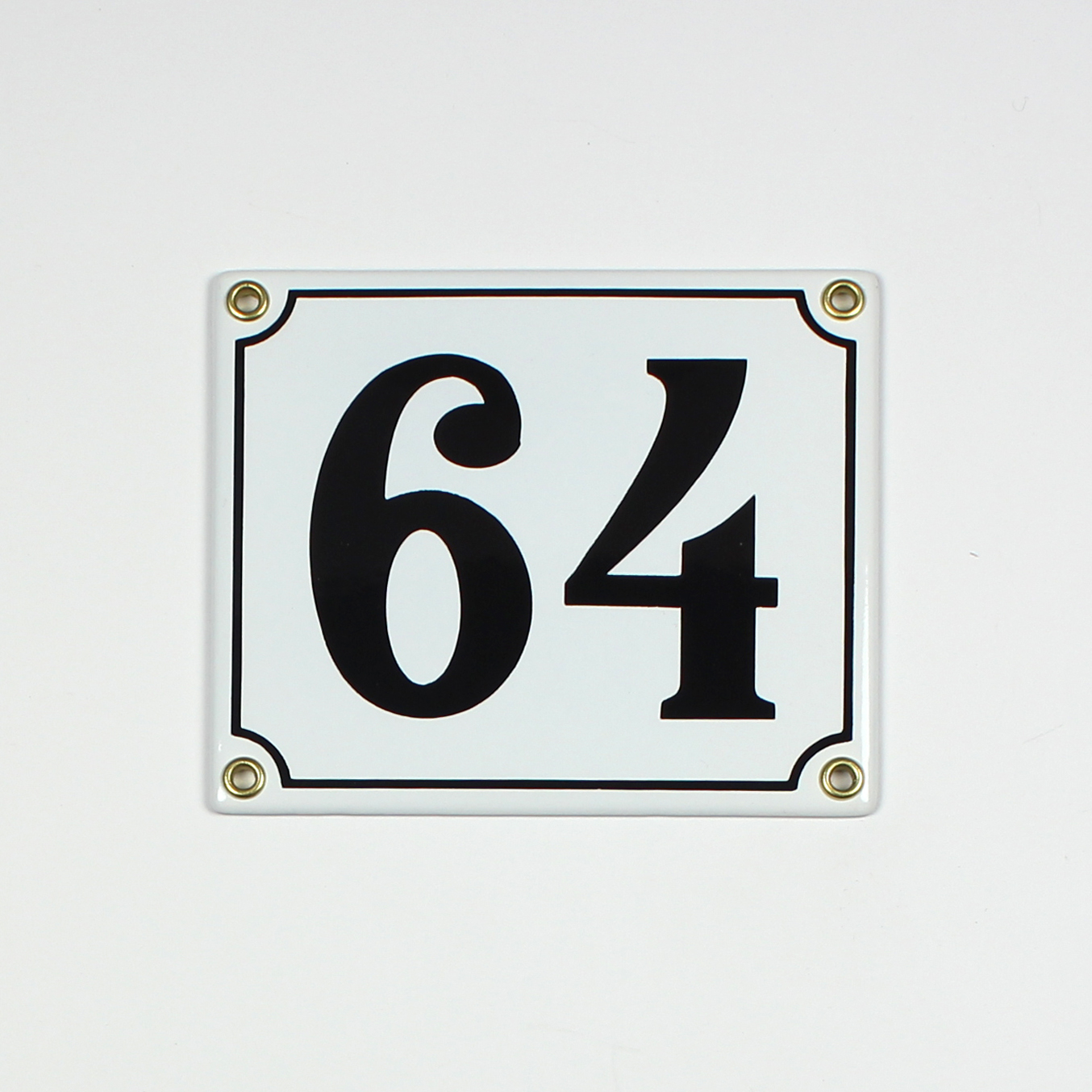 Hausnummernschild 64 weiß Clarendon 14x12 cm Emailleschild