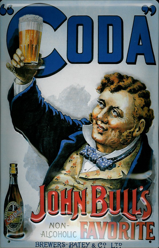 Blechschild Coda John Bulls favorite non alcoholic alkoholfreies Bier Schild Werbeschild