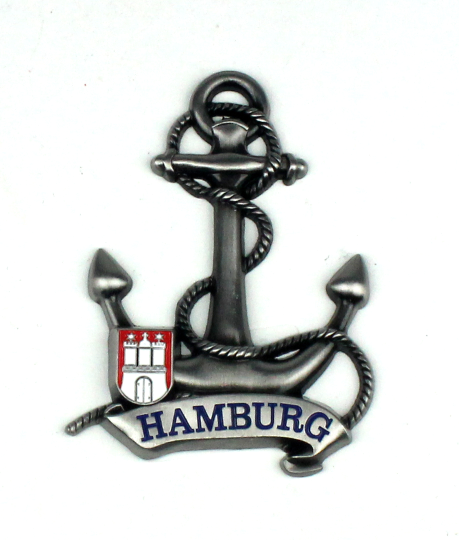 Magnet-Anker-silber Magnet Anker Tau Silber Titan Hamburg Banderole Wappen Souvenir Mitbringsel Geschenk Deko