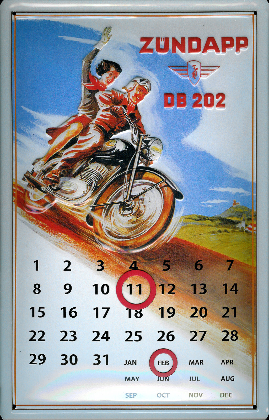 Blechschild Zündapp Moped Sozius Motorrad Magnet Kalender Schild Dauerkalender