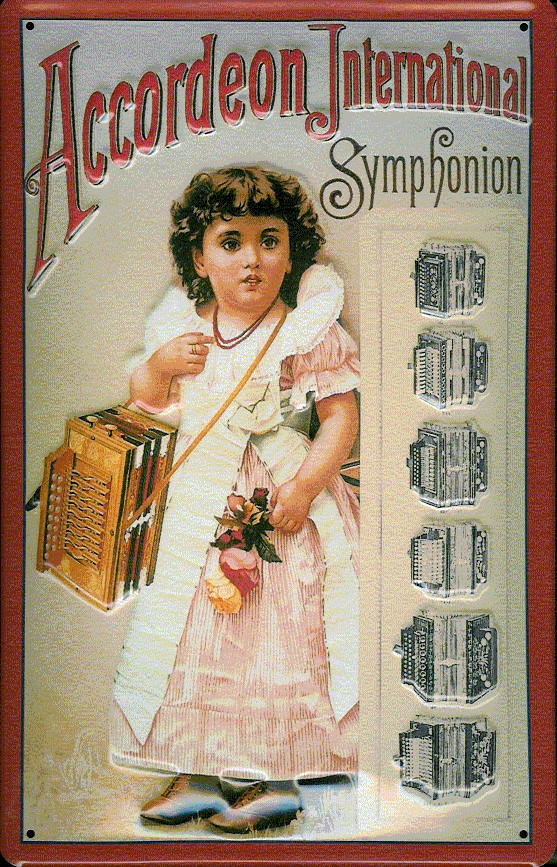 Blechschild Nostalgieschild Accordeon International Symphonion Akkordeon