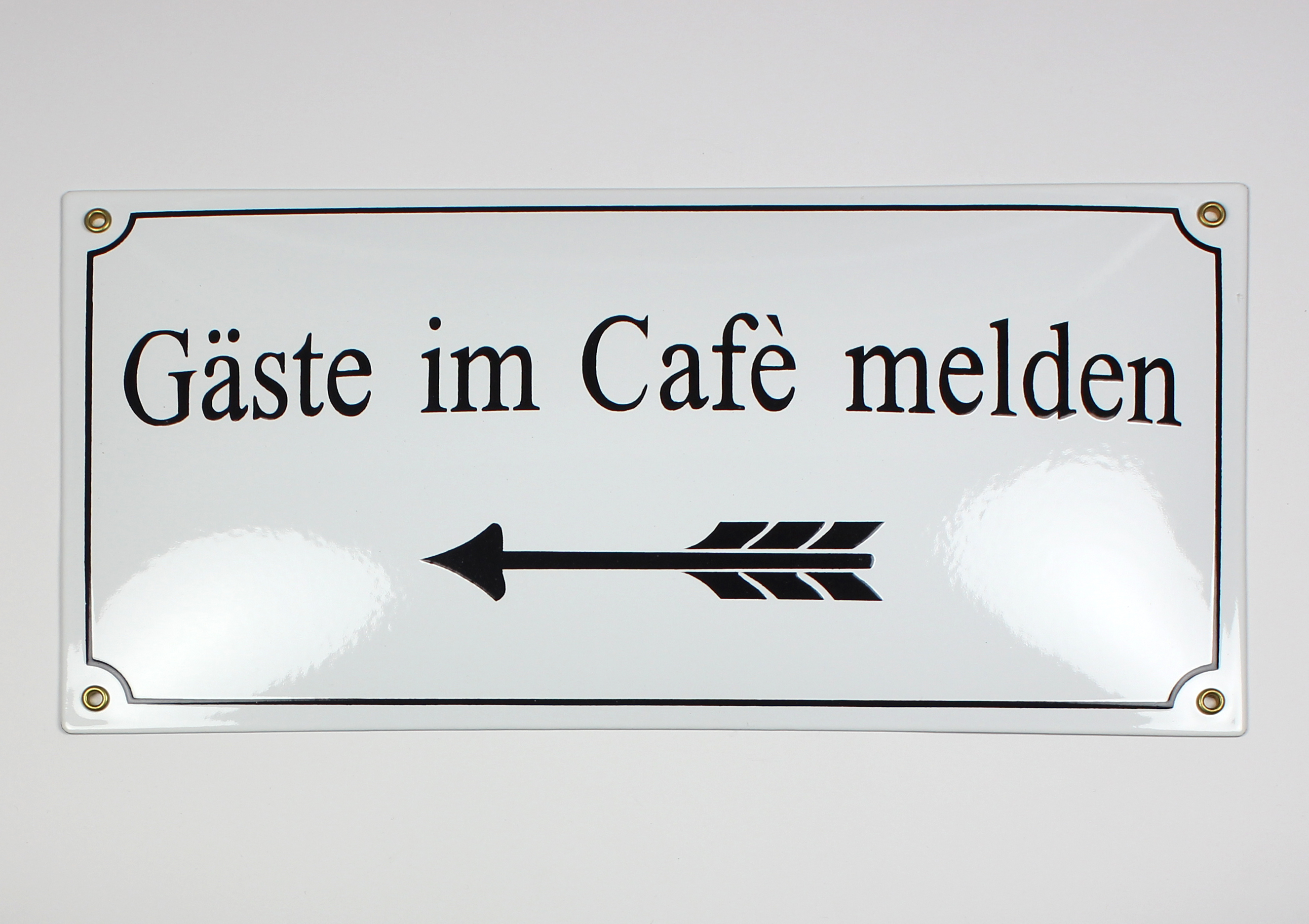 Gäste im Café melden Pfeil links 40x20 cm Emailleschild