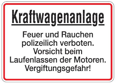 Aluminium Schild Kraftwagenanlage Feuer und Rauchen polizeilich verboten Garage 250x350 mm geprägt w