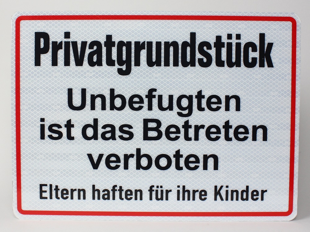 Reflektierendes Aluminium Schild Privatgrundstück Unbefugten ist das Betreten verboten!