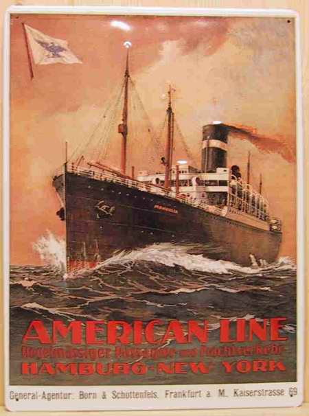 Blechschild American Line. Hamburg - New York Dampfer Schiff retro Schild Nostalgieschild