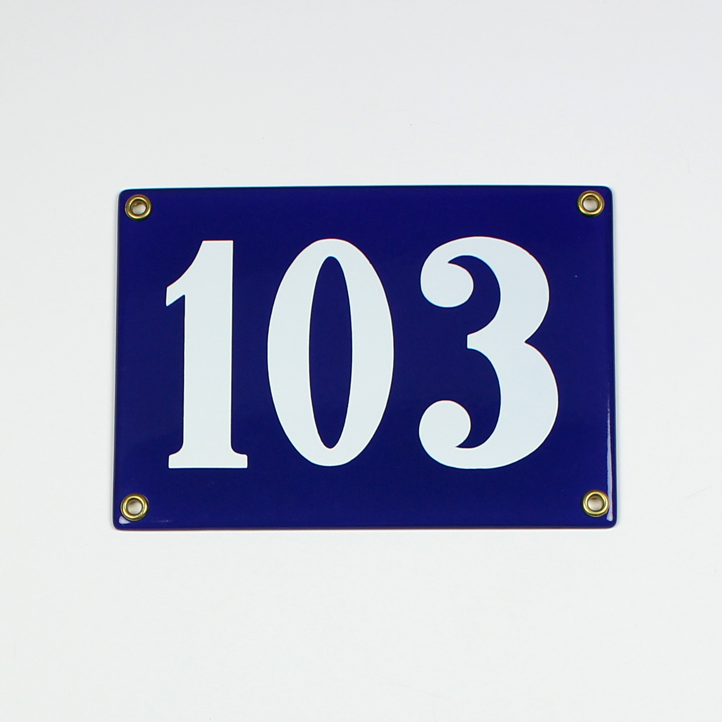 Hausnummernschild 103 blau Clarendon 18x12 cm Emailleschild