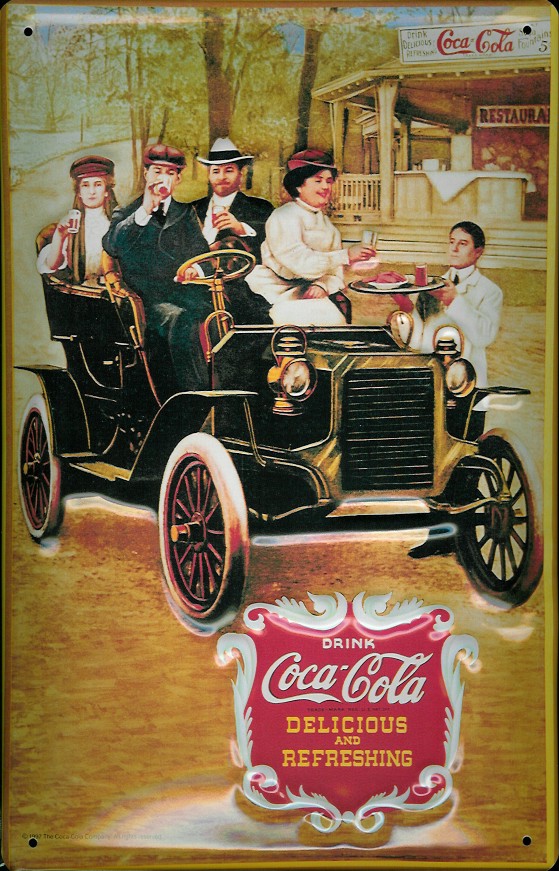 Blechschild Coca Cola Oldtimer Auto Familie nostalgisches Werbeschild Reklame Schild