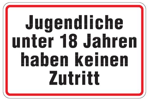 Aluminium Schild Jugendliche unter 18 Jahren haben keinen Zutritt 200x300 mm geprägt